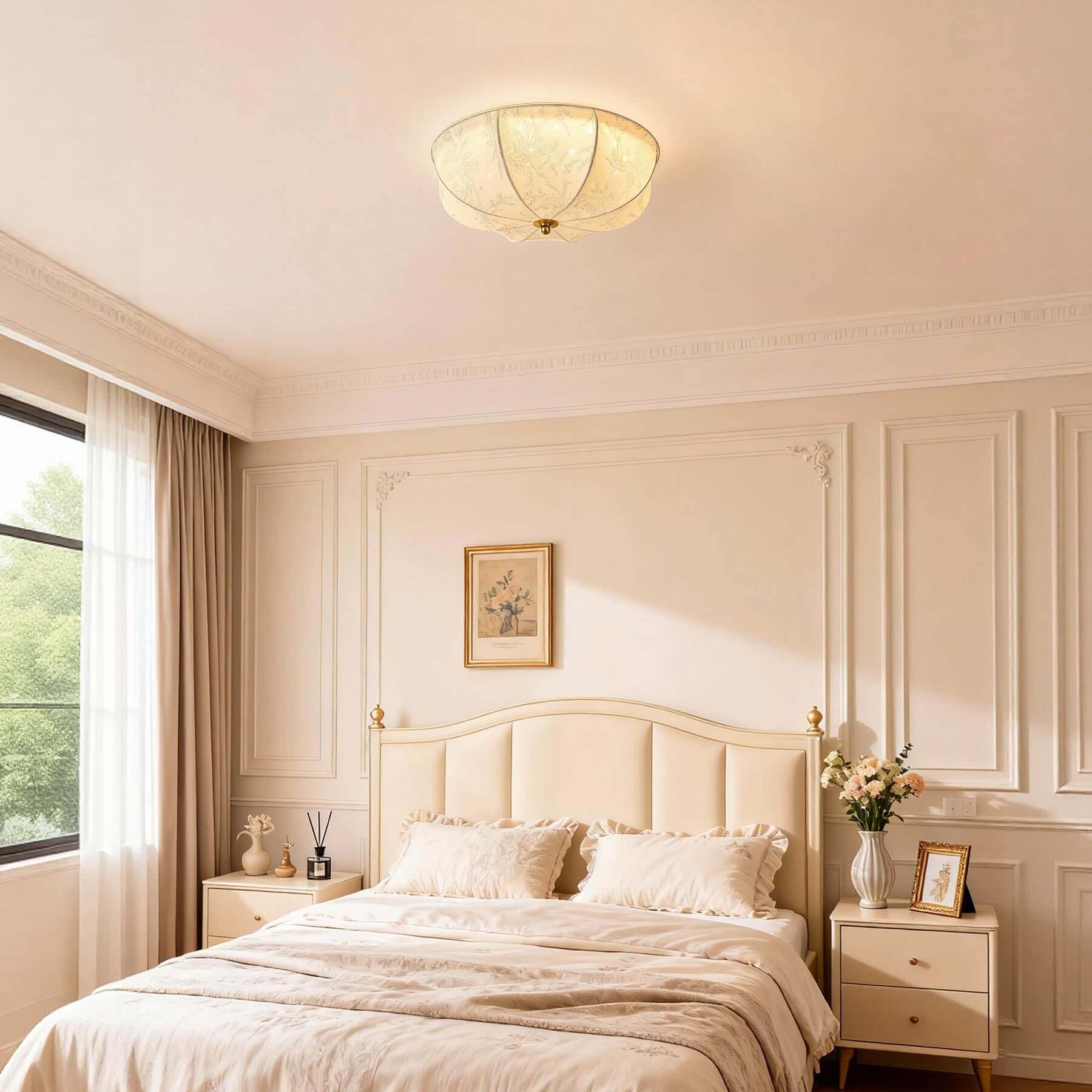 Balixo Fabric Ceiling Lamp | Mid-Century Wood & Fabric Flush Mount