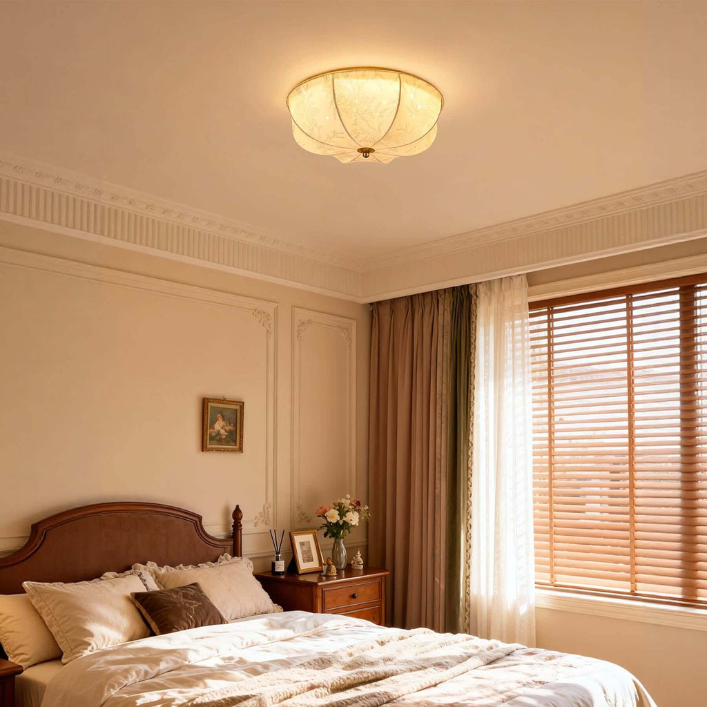 Balixo Fabric Ceiling Lamp | Mid-Century Wood & Fabric Flush Mount