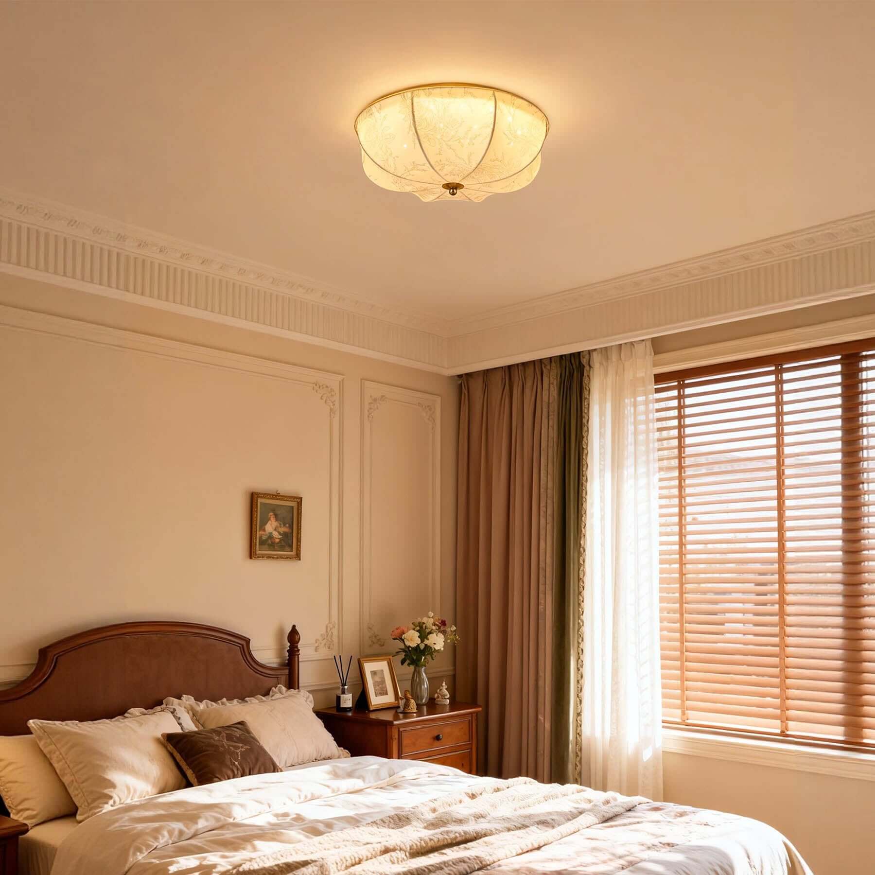 Balixo Fabric Ceiling Lamp | Mid-Century Wood & Fabric Flush Mount