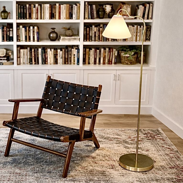 Majestic Ring Base Floor Lamp | Brass Ring Base Curved Floor Lamp