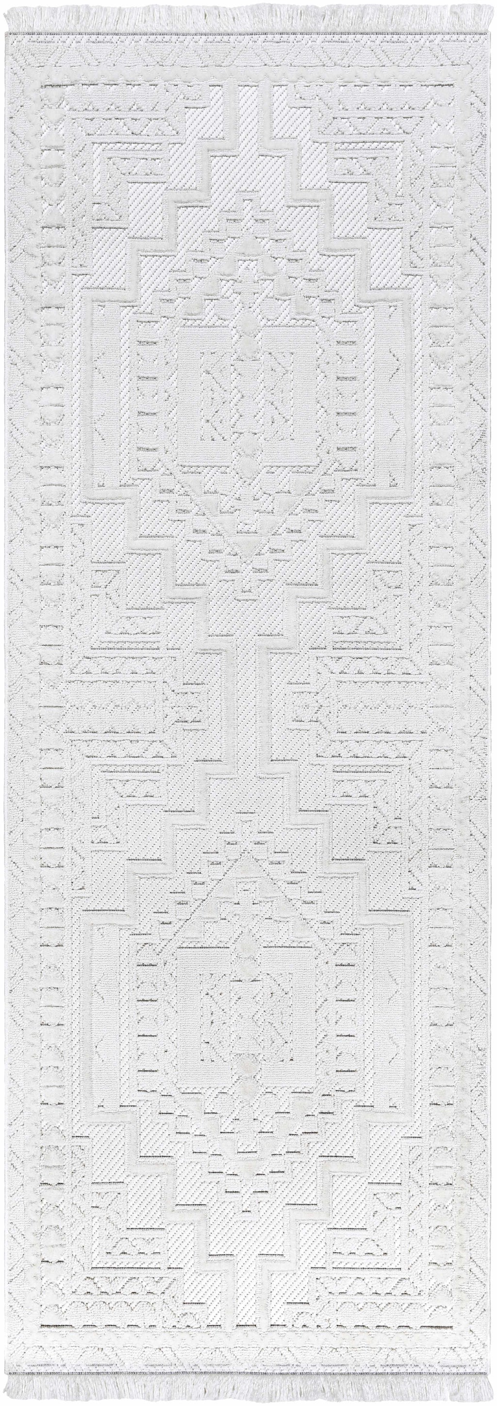 Alya Ivory Fringe Area Rug | Textured Medallion Design – Hauteloom