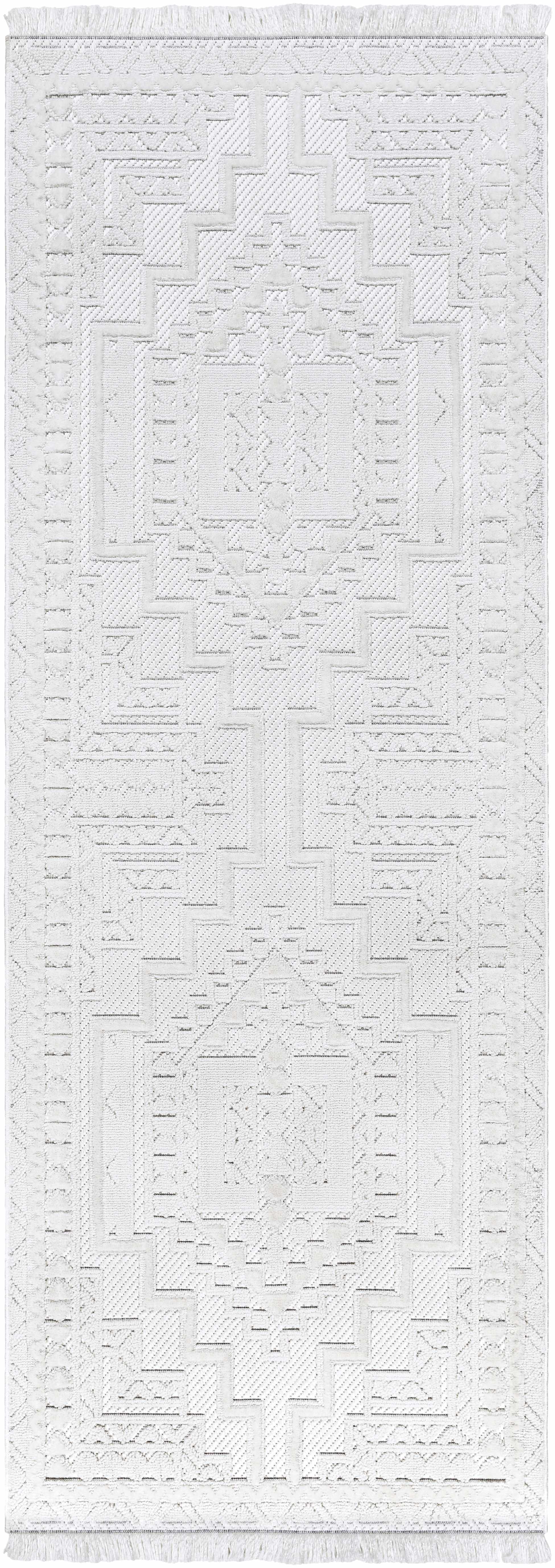 Alya Ivory Fringe Area Rug | Textured Medallion Design – Hauteloom