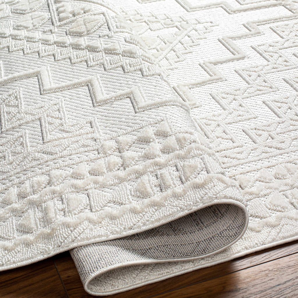 Alya Ivory Fringe Area Rug | Textured Medallion Design – Hauteloom