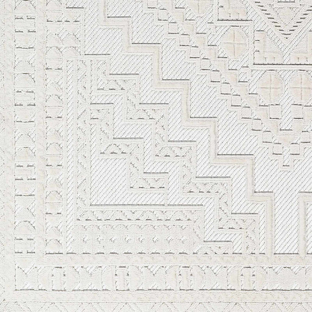 Alya Ivory Fringe Area Rug | Textured Medallion Design – Hauteloom