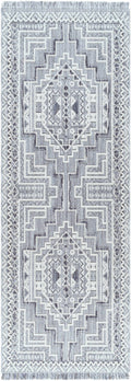 Alya Charcoal Fringe Area Rug | Textured Medallion Design
