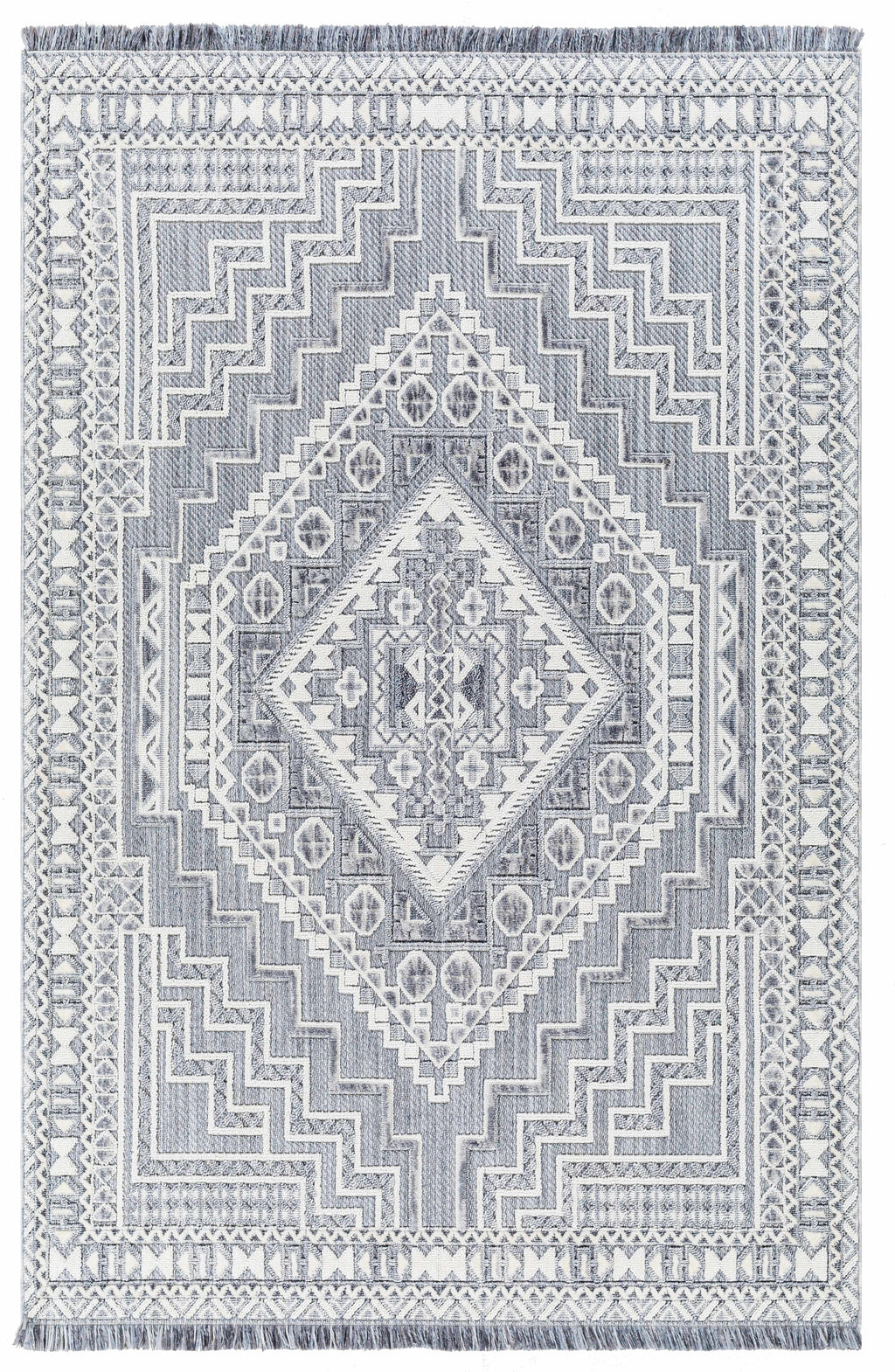 Alya Charcoal Fringe Area Rug | Textured Medallion Design