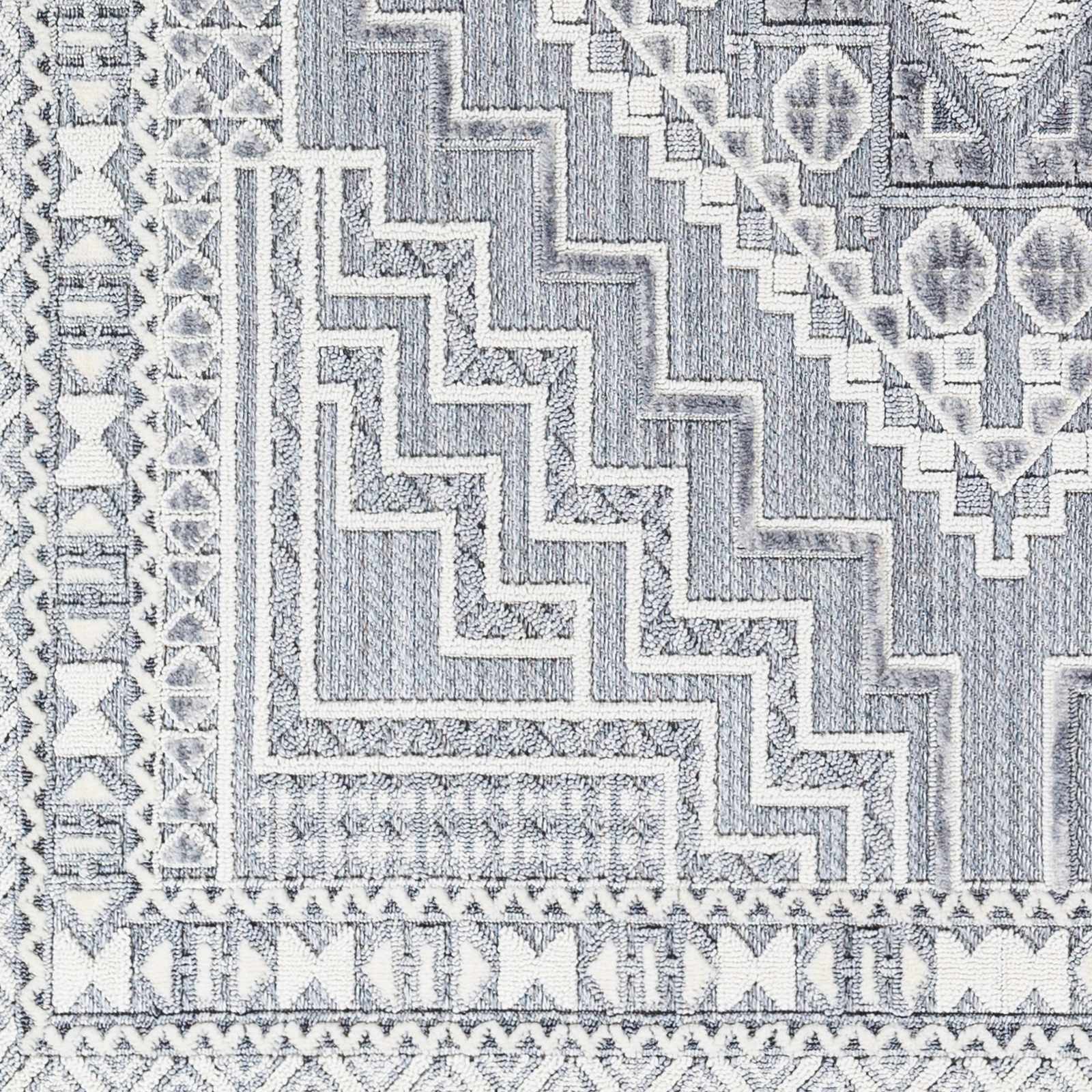 Alya Charcoal Fringe Area Rug | Textured Medallion Design