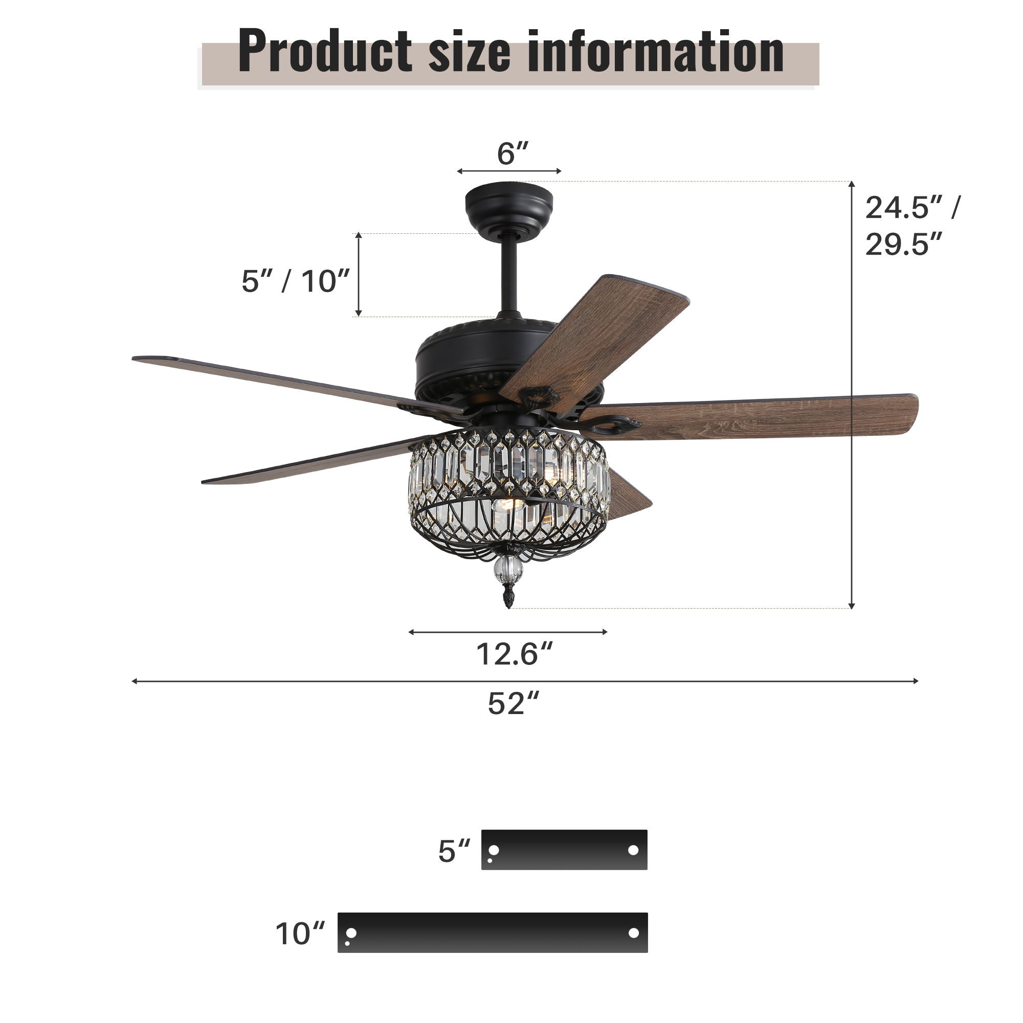Crystal Lampshade Ceiling Fan | 5-Blade DC Motor Fan with Crystal Pendant Shade