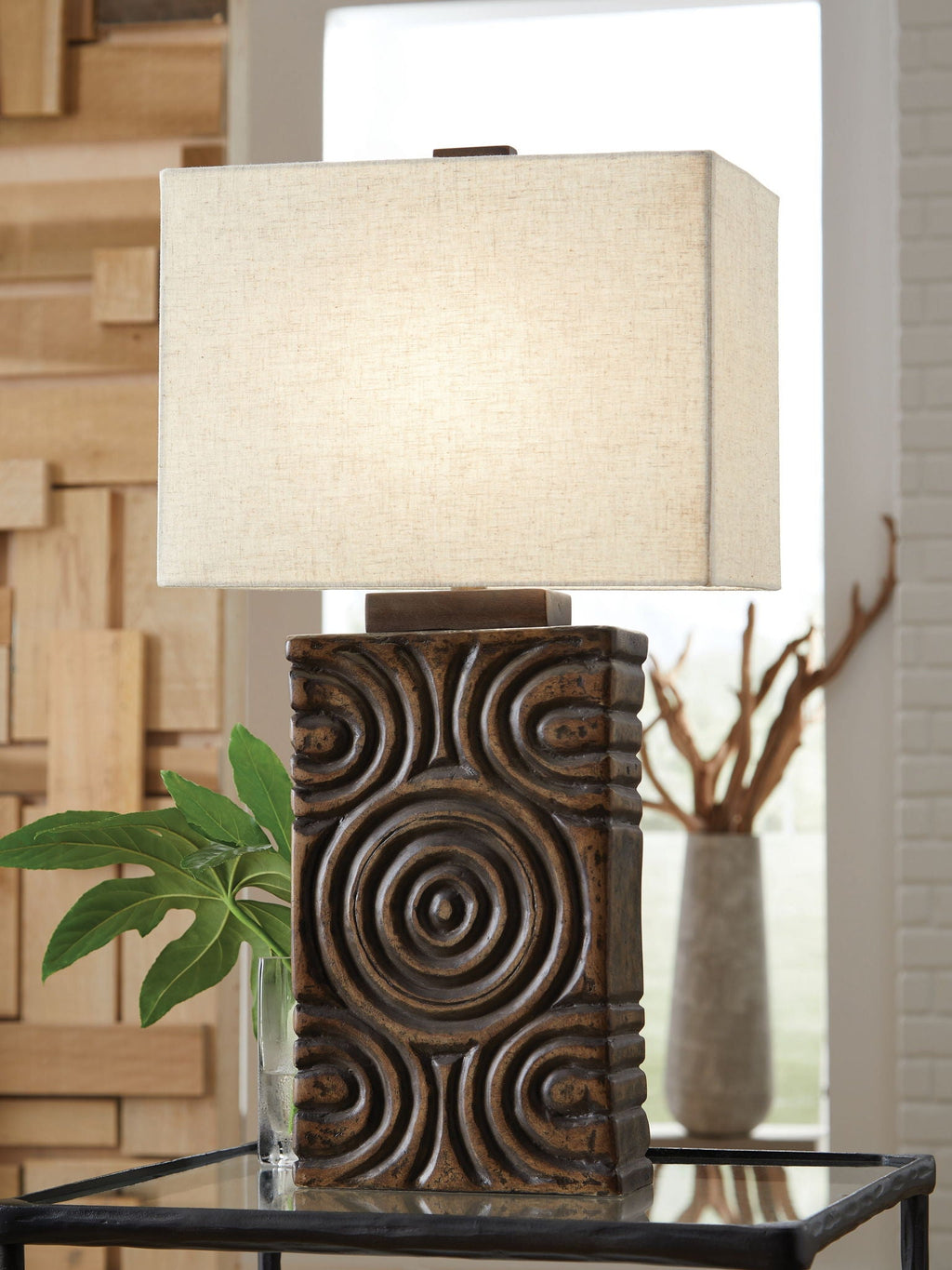 Heathbury Paper Table Lamp | Geometric Circle Pattern Paper Shade Table Lamp