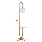 Trombone Contemporary Floor Lamp in Nickel Metal with Clear Glass Shelf