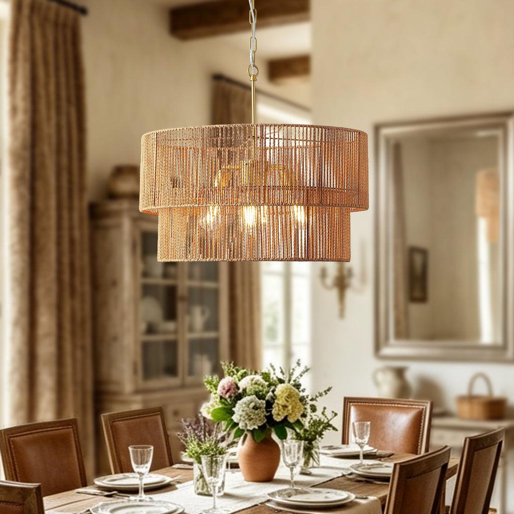 Boho Wabi-Sabi Chandelier | Two-Tier Natural Pendant Ceiling Lamp