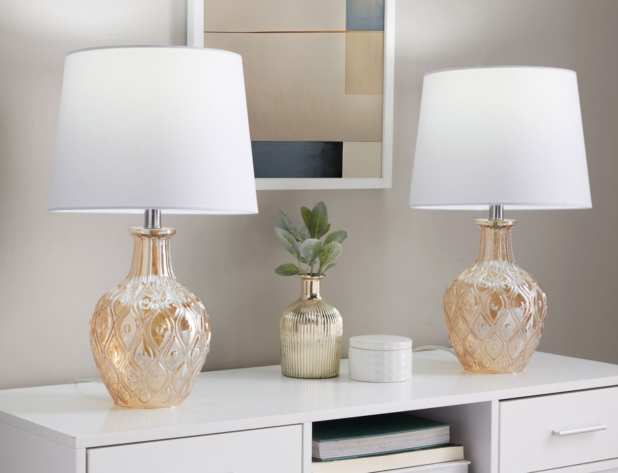 Gloria Glass Jug Table Lamp Set | Textured Glass Table Lamp Set of 2