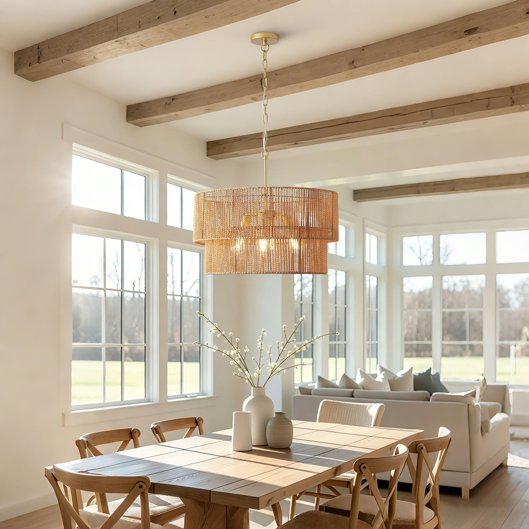 Boho Wabi-Sabi Chandelier | Two-Tier Natural Pendant Ceiling Lamp