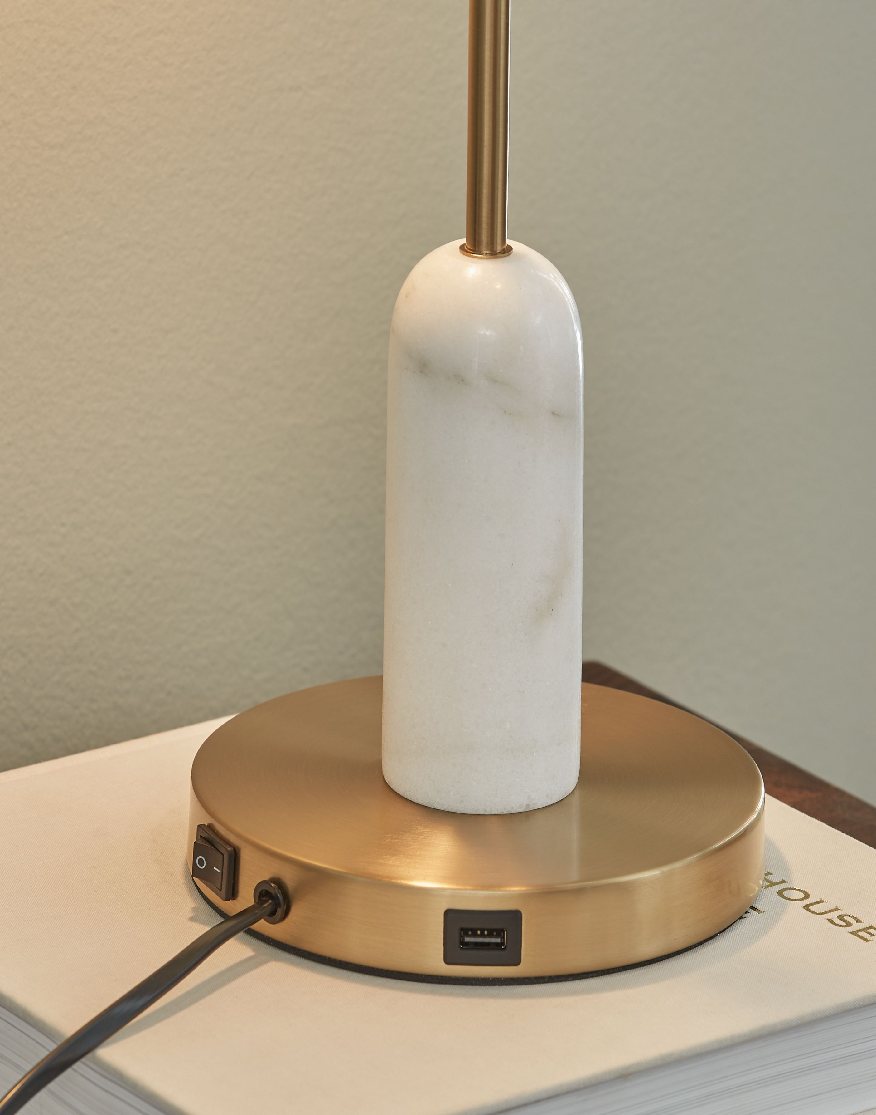Rowleigh Marble Desk Lamp | White Marble & Gold Base Desk Lamp