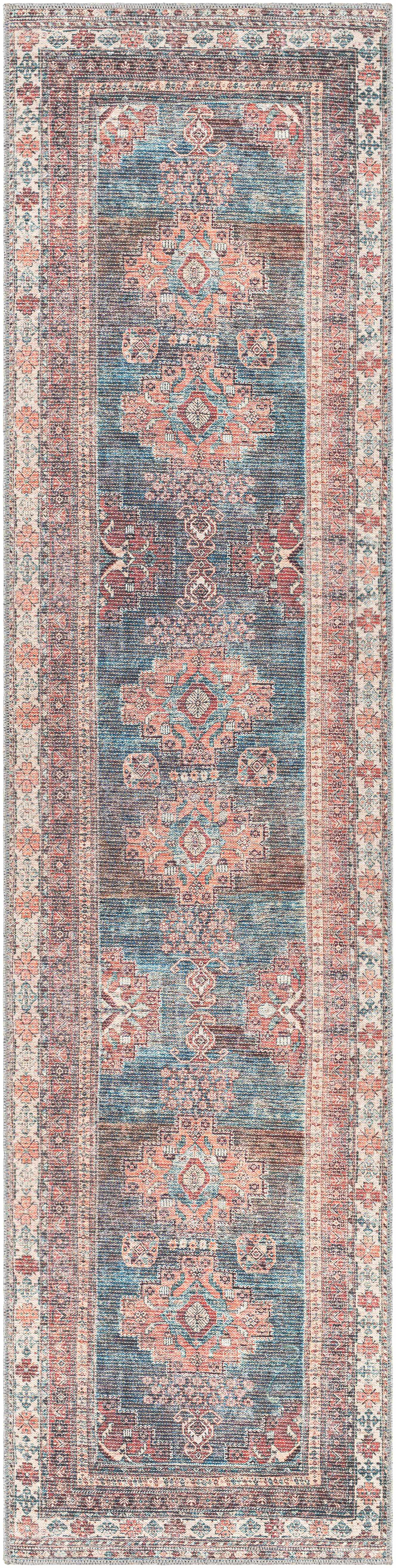 Baltinglass Rust & Blue Washable Area Rug | Southwestern Design – Hauteloom
