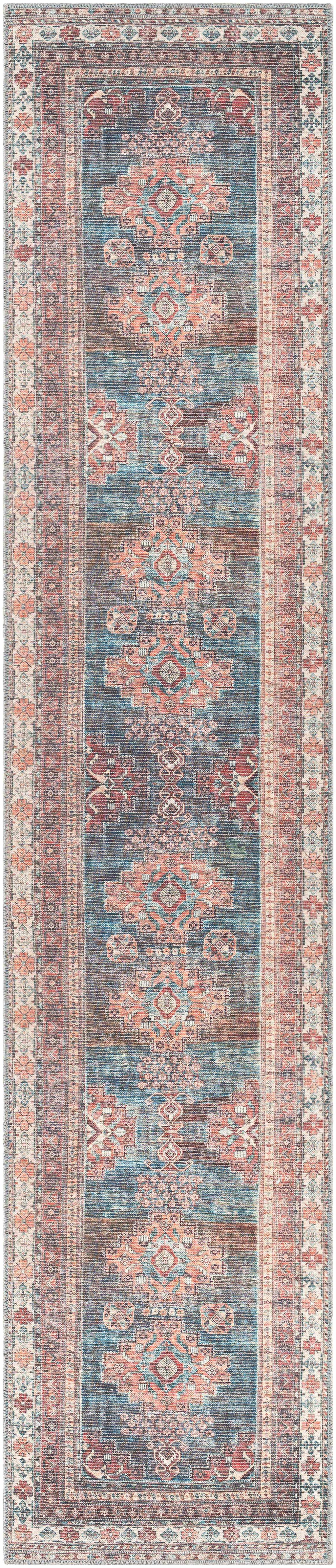 Baltinglass Rust & Blue Washable Area Rug | Southwestern Design – Hauteloom