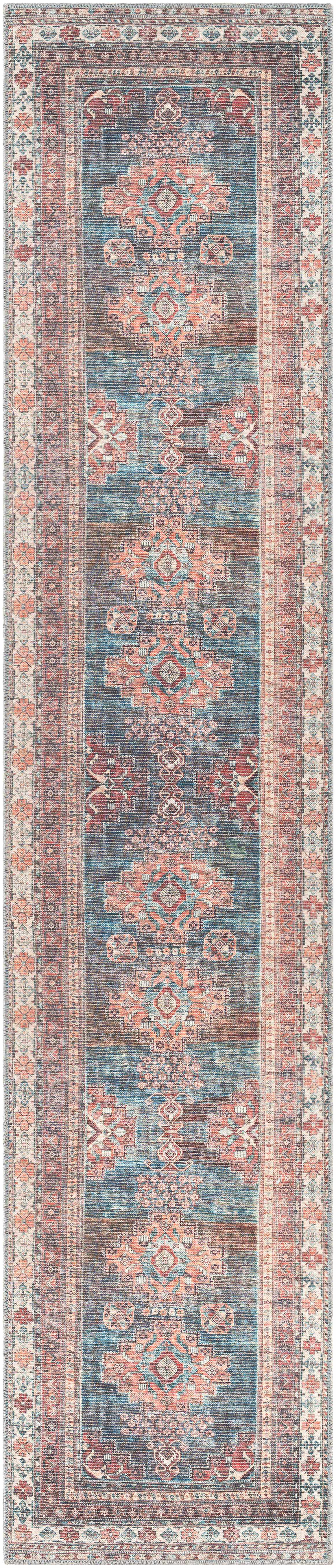 Baltinglass Rust & Blue Washable Area Rug | Southwestern Design – Hauteloom
