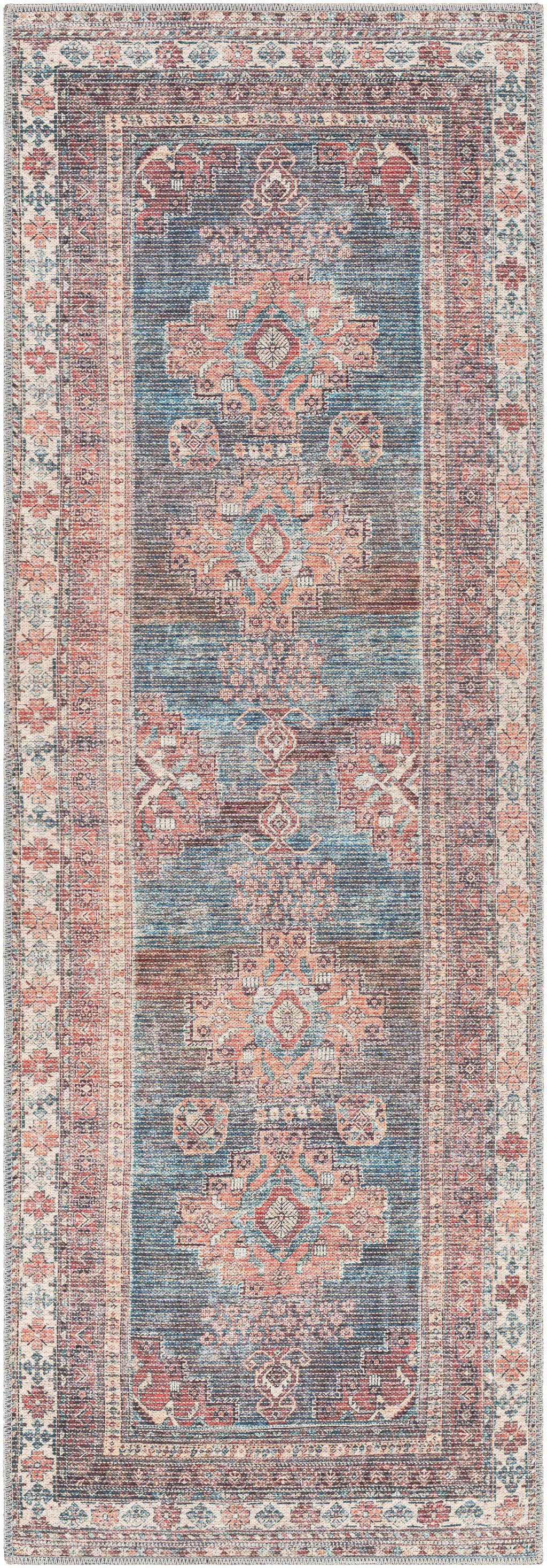 Baltinglass Rust & Blue Washable Area Rug | Southwestern Design – Hauteloom