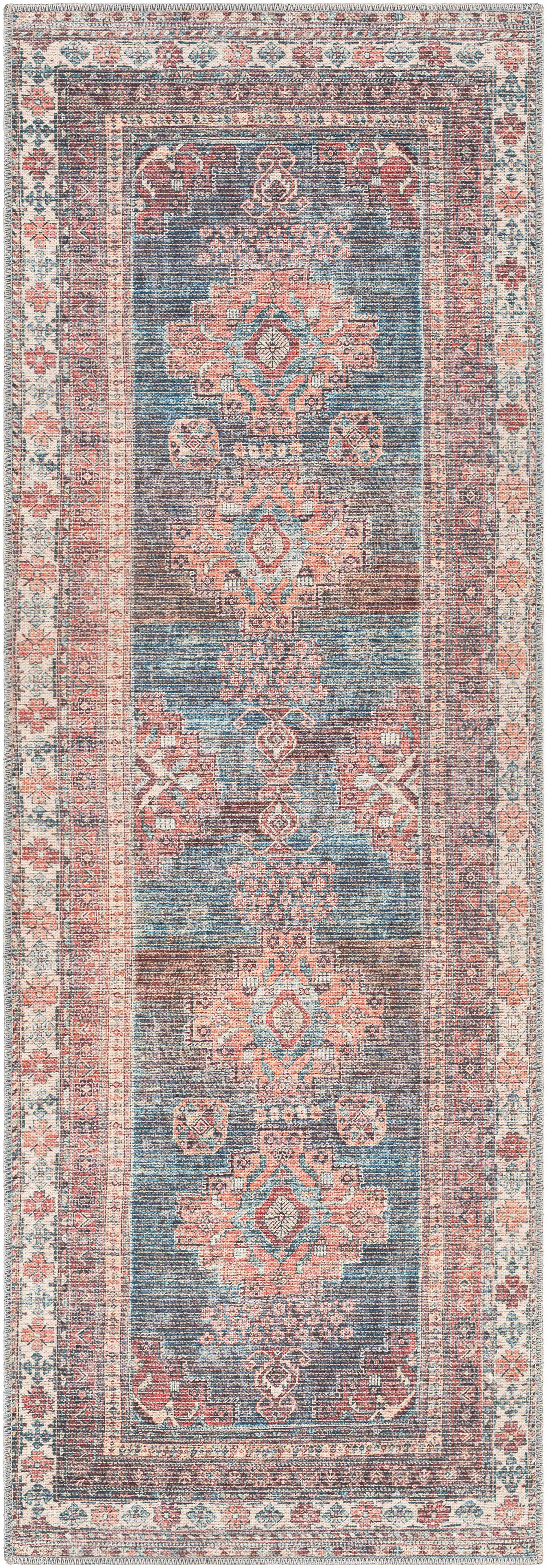 Baltinglass Rust & Blue Washable Area Rug | Southwestern Design – Hauteloom
