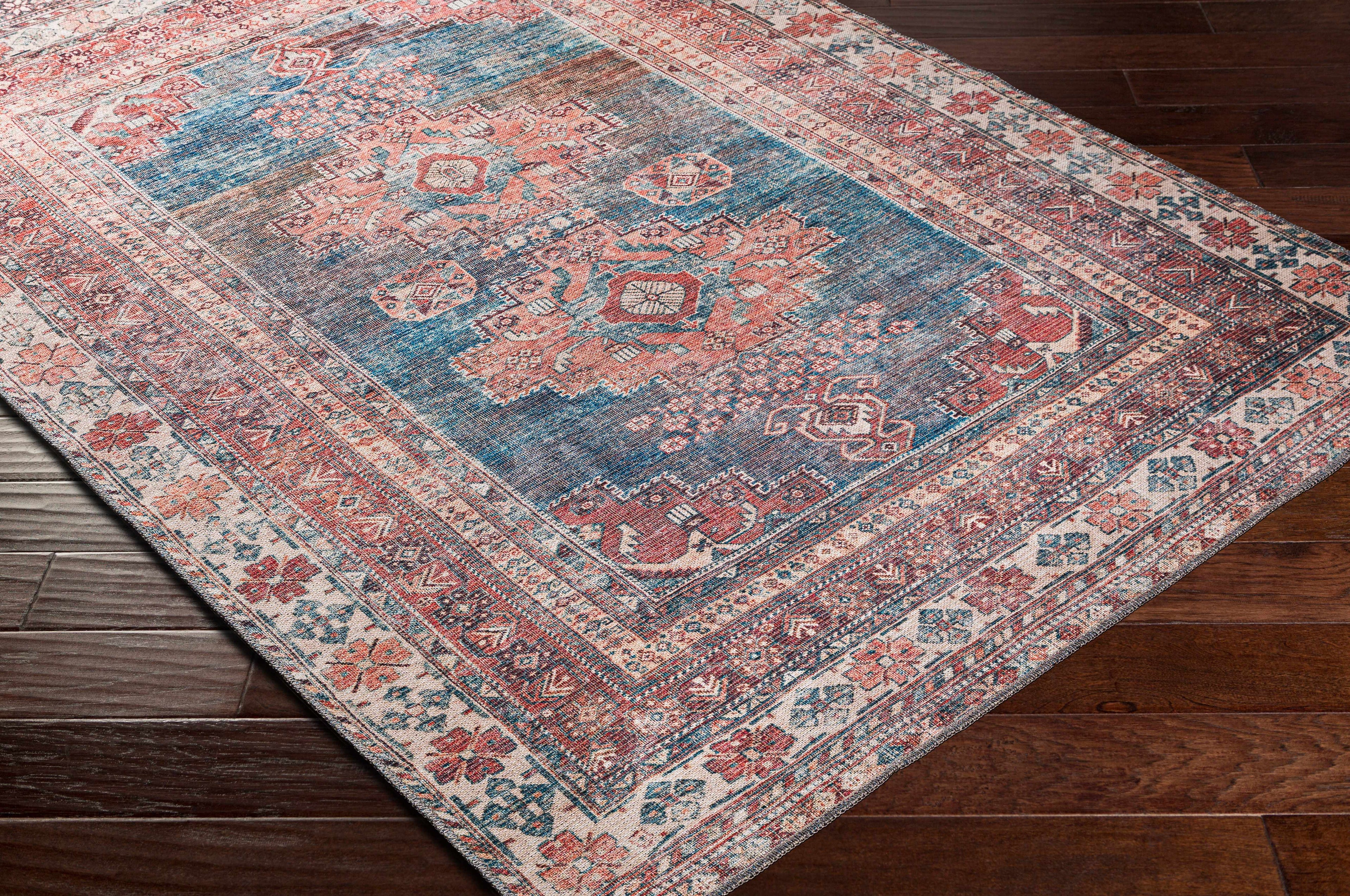 Baltinglass Rust & Blue Washable Area Rug | Southwestern Design – Hauteloom