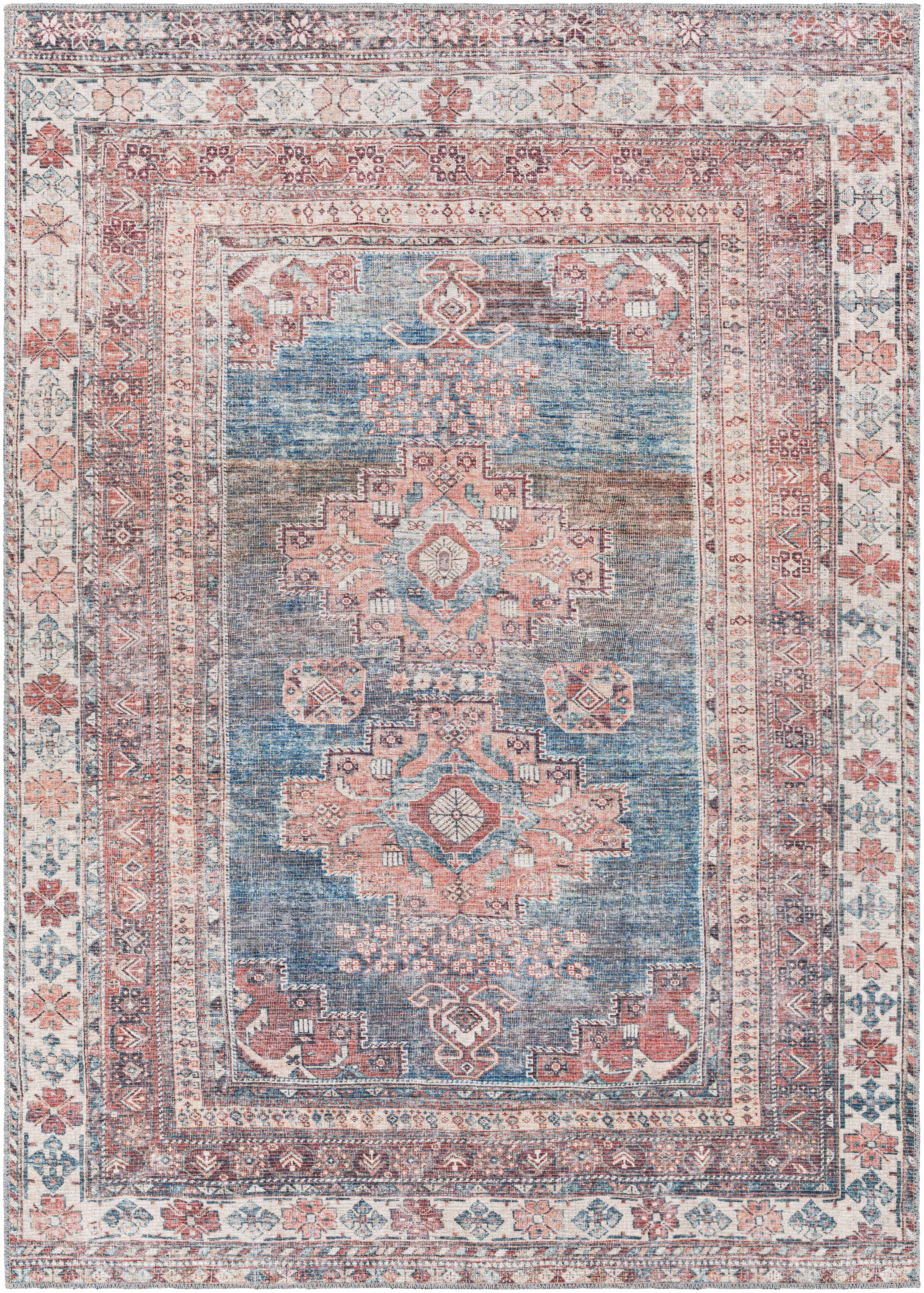Baltinglass Rust & Blue Washable Area Rug | Southwestern Design – Hauteloom