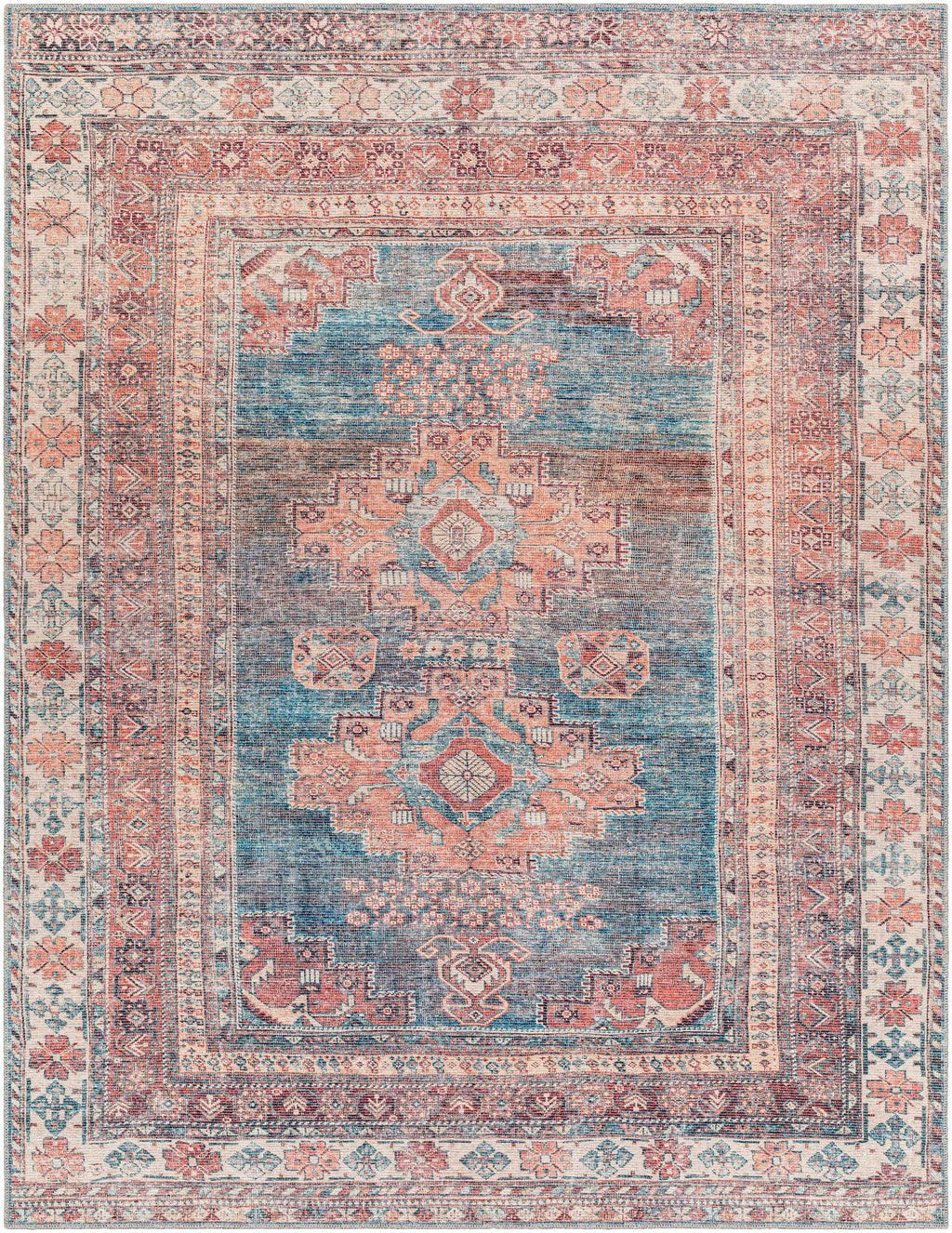 Baltinglass Rust & Blue Washable Area Rug | Southwestern Design – Hauteloom