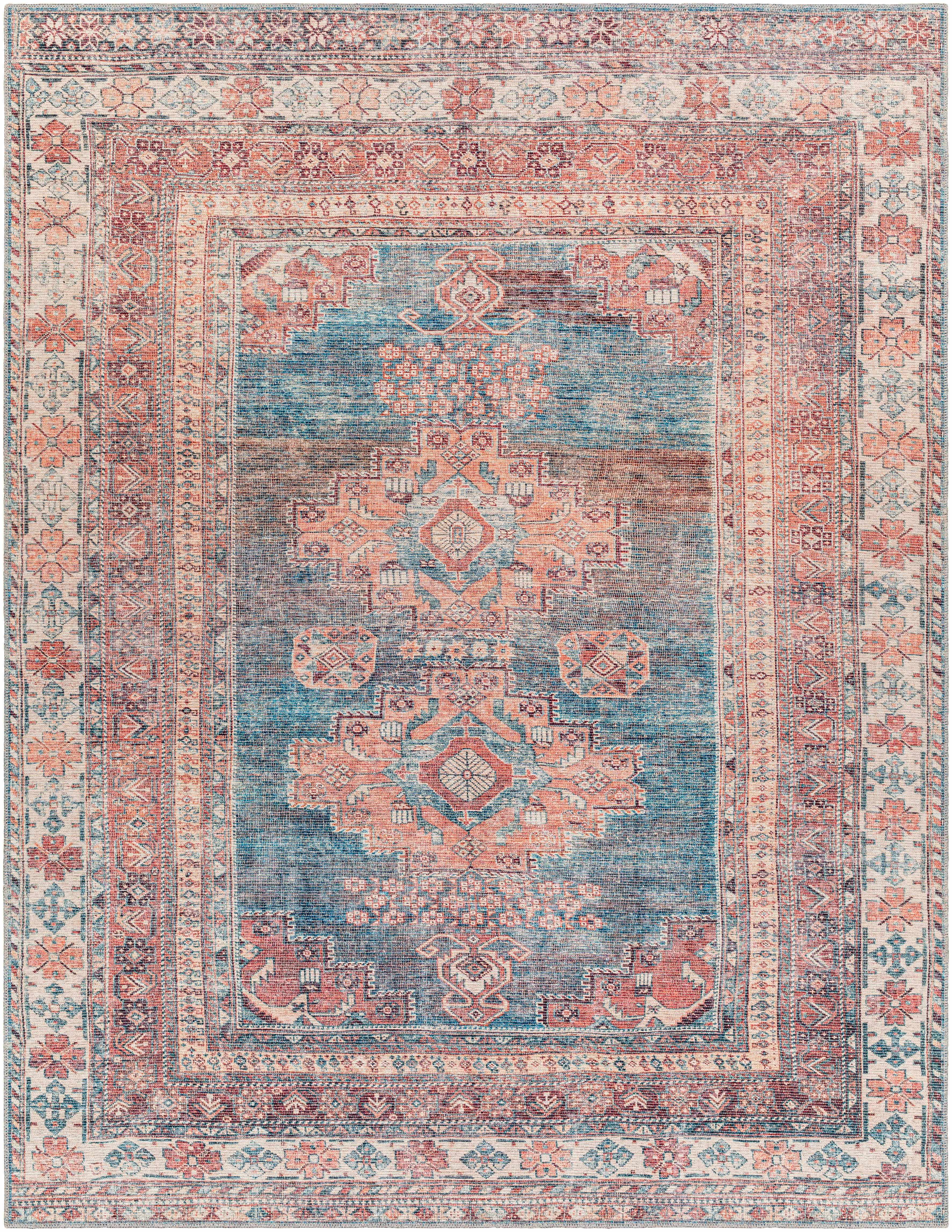 Baltinglass Rust & Blue Washable Area Rug | Southwestern Design – Hauteloom