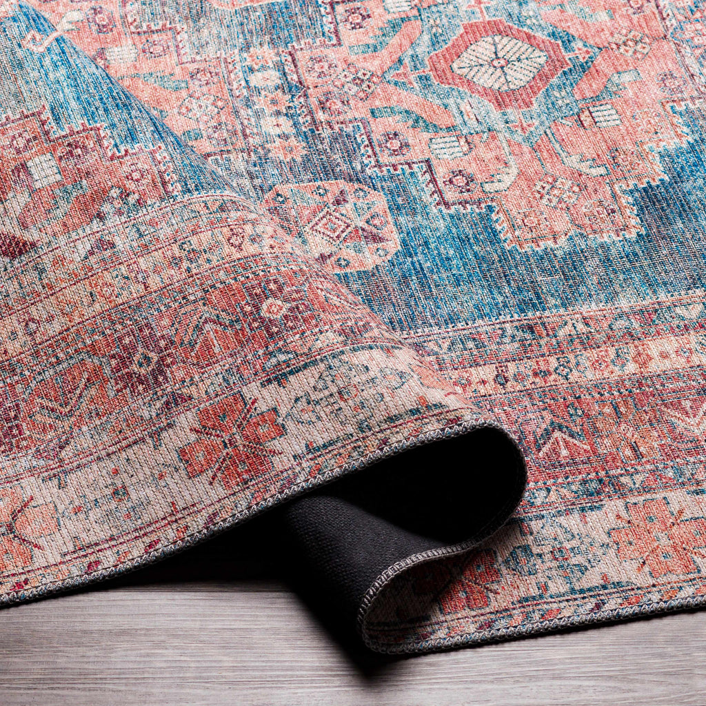 Baltinglass Rust & Blue Washable Area Rug | Southwestern Design – Hauteloom