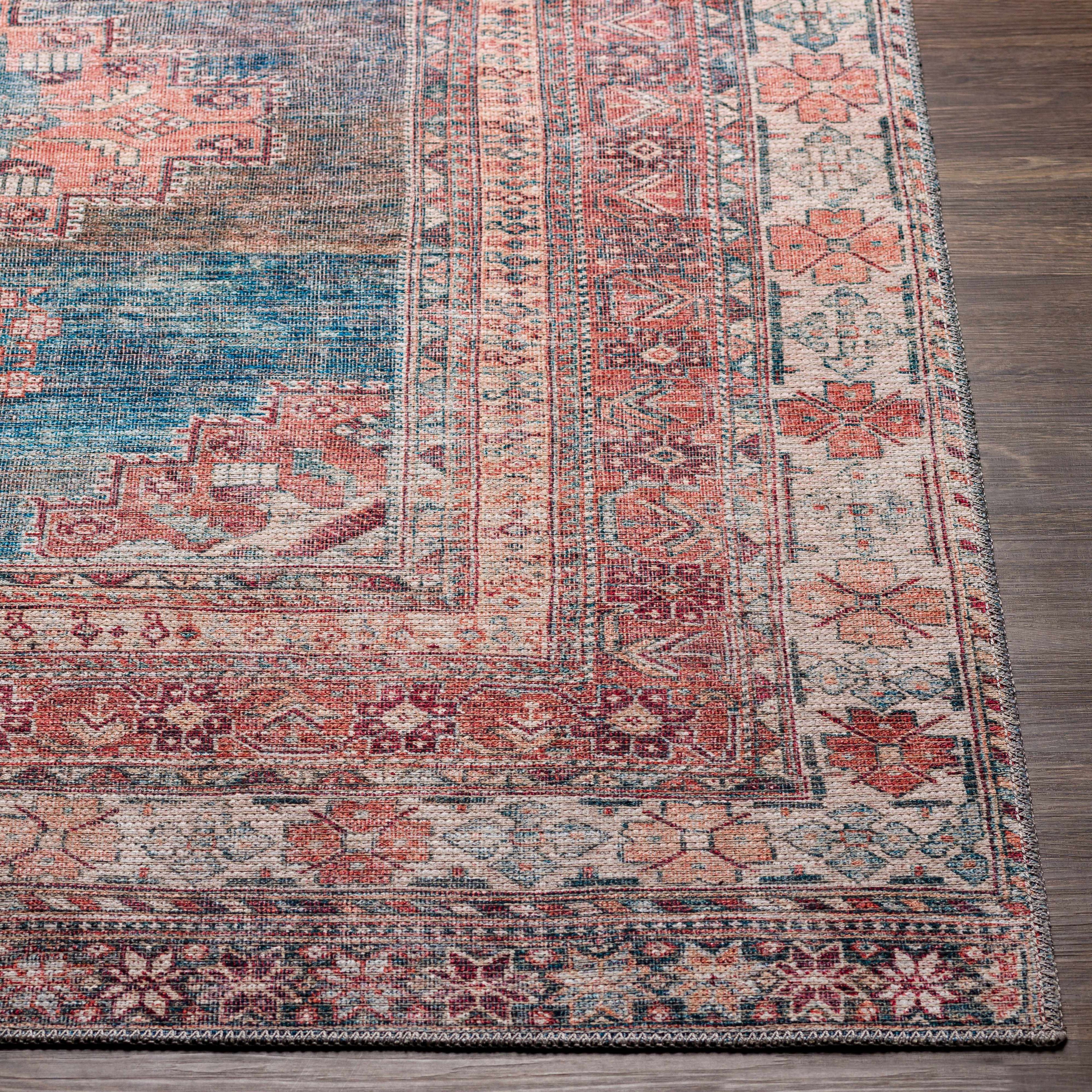 Baltinglass Rust & Blue Washable Area Rug | Southwestern Design – Hauteloom