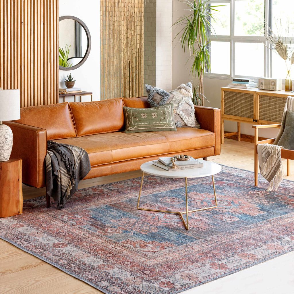 Baltinglass Rust & Blue Washable Area Rug | Southwestern Design – Hauteloom