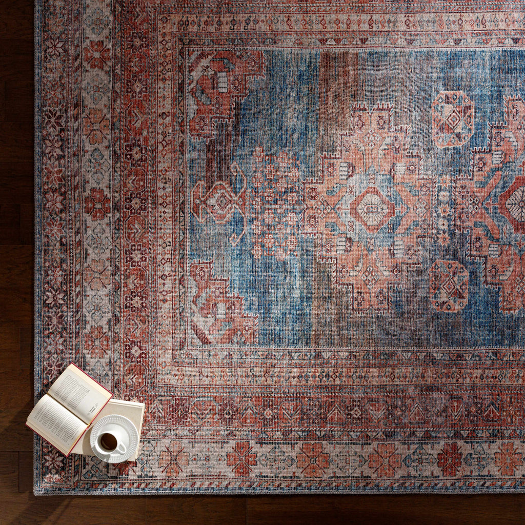 Baltinglass Rust & Blue Washable Area Rug | Southwestern Design – Hauteloom