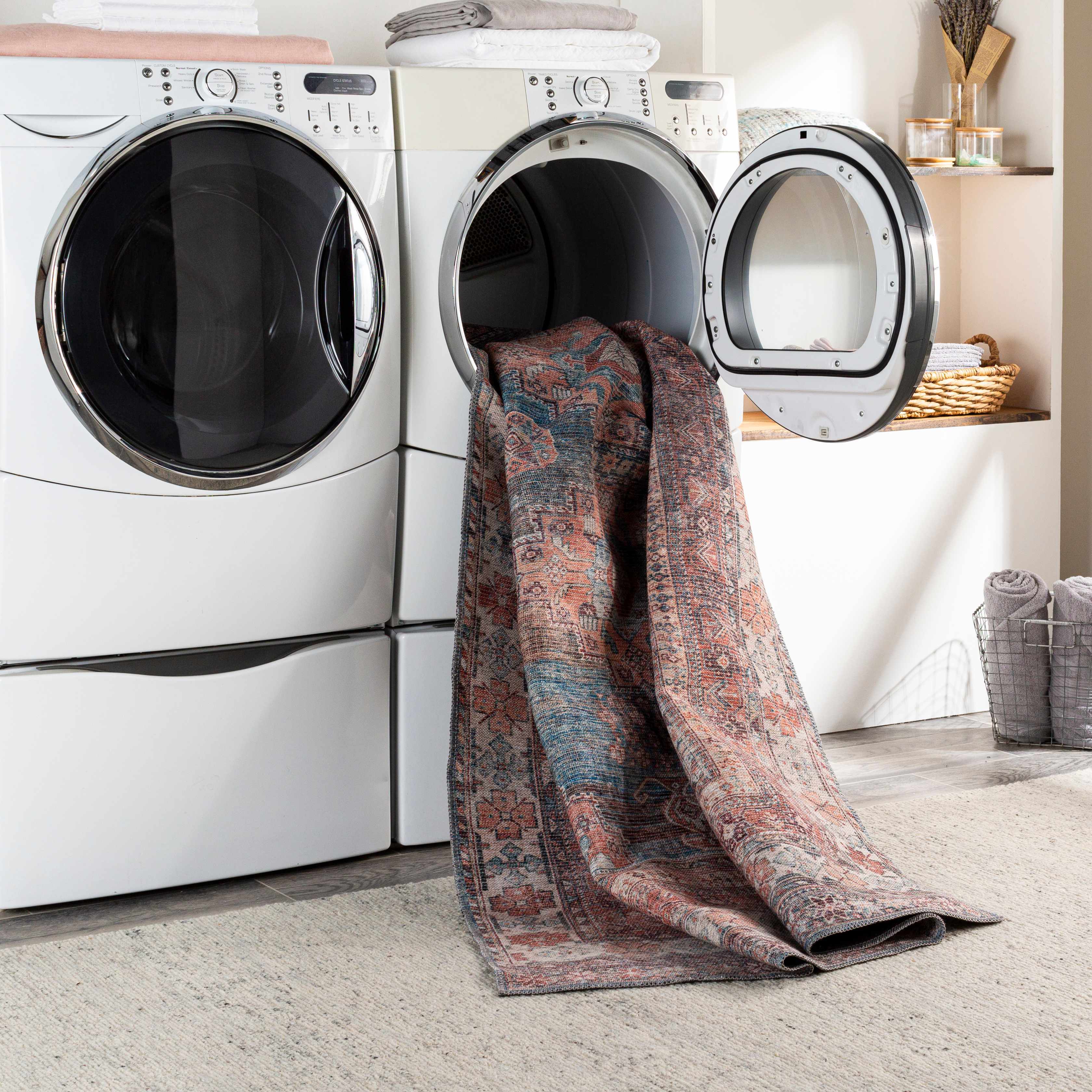 Baltinglass Rust & Blue Washable Area Rug | Southwestern Design – Hauteloom