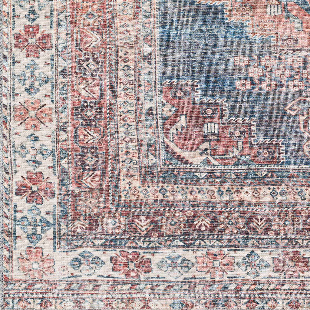 Baltinglass Rust & Blue Washable Area Rug | Southwestern Design – Hauteloom