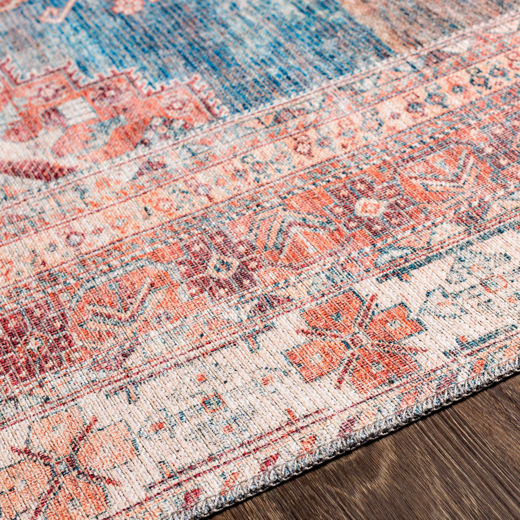 Baltinglass Rust & Blue Washable Area Rug | Southwestern Design – Hauteloom