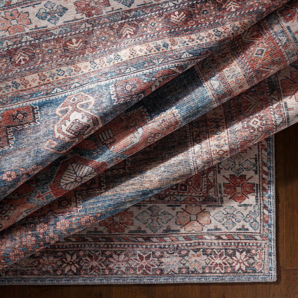 Baltinglass Rust & Blue Washable Area Rug | Southwestern Design – Hauteloom