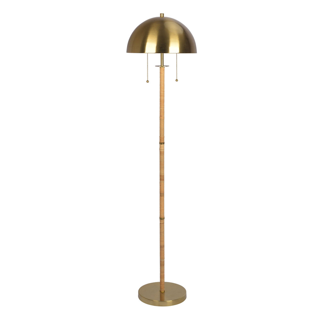 Allure 2-Light Floor Lamp | Gold Brass & Rattan Dual Light Floor Lamp