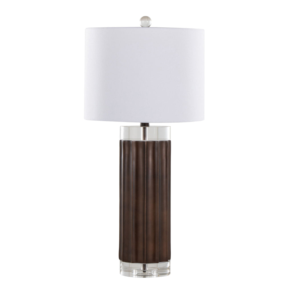 Cylinder Fluted Table Lamp Set | Ribbed Polyresin & Crystal Accent Table Lamp Set of 2