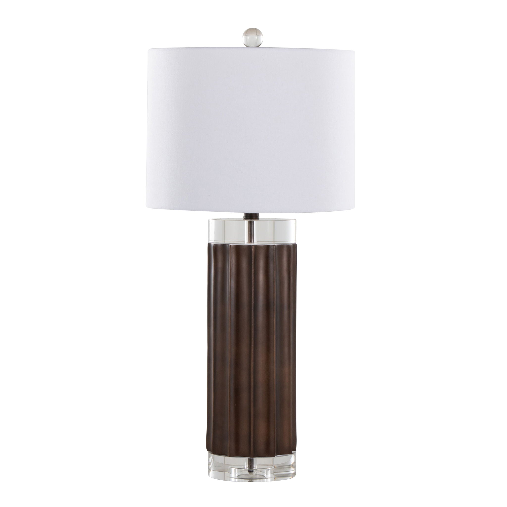 Cylinder Fluted Table Lamp Set | Ribbed Polyresin & Crystal Accent Table Lamp Set of 2