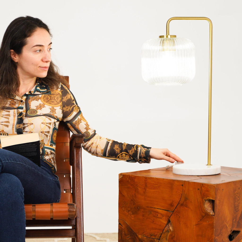 Haven Clear Glass Table Lamp | Glass & Gold Metal Contemporary Table Lamp