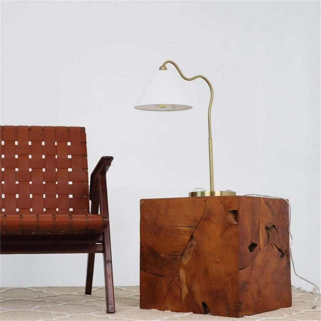 Ornate Ring Base Table Lamp | Brass Ring Base Curved Contemporary Table Lamp