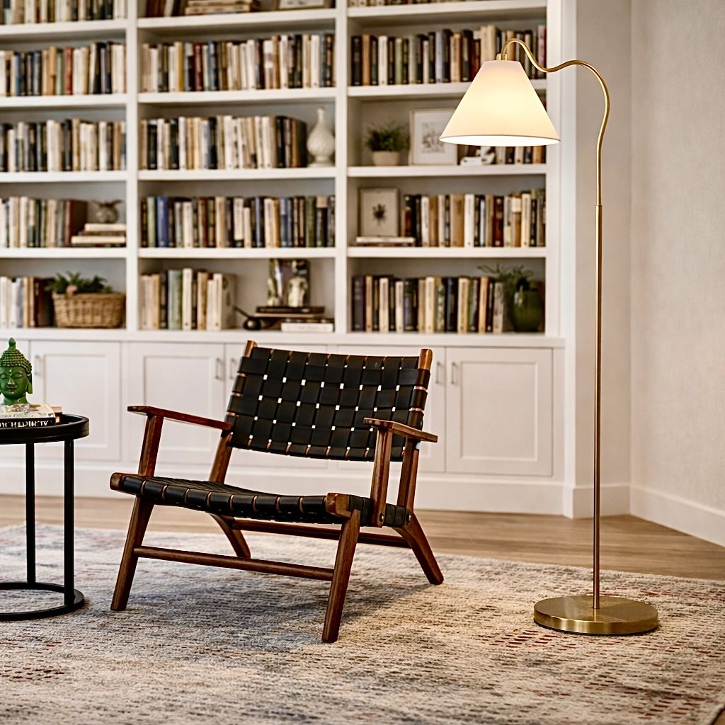 Majestic Ring Base Floor Lamp | Brass Ring Base Curved Floor Lamp