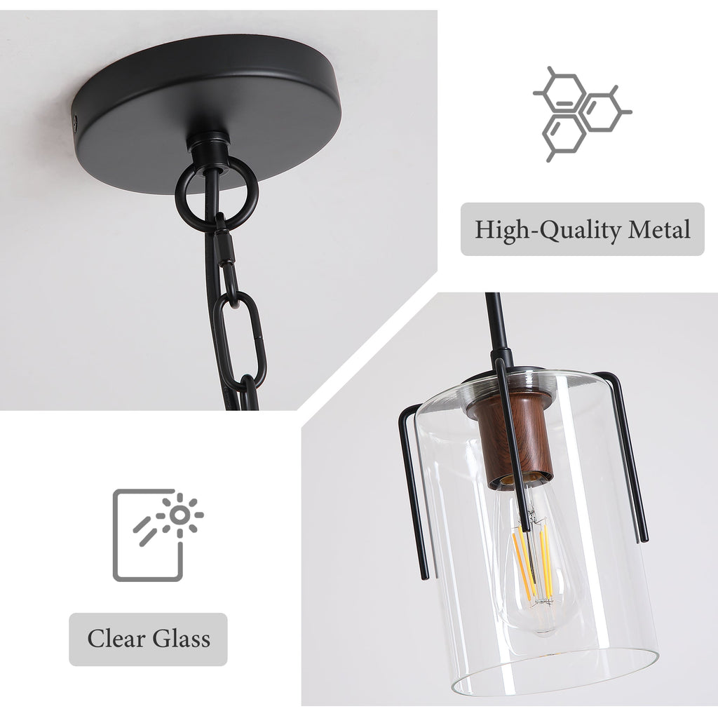 Modern Industrial Pendant Light with Clear Glass Shade