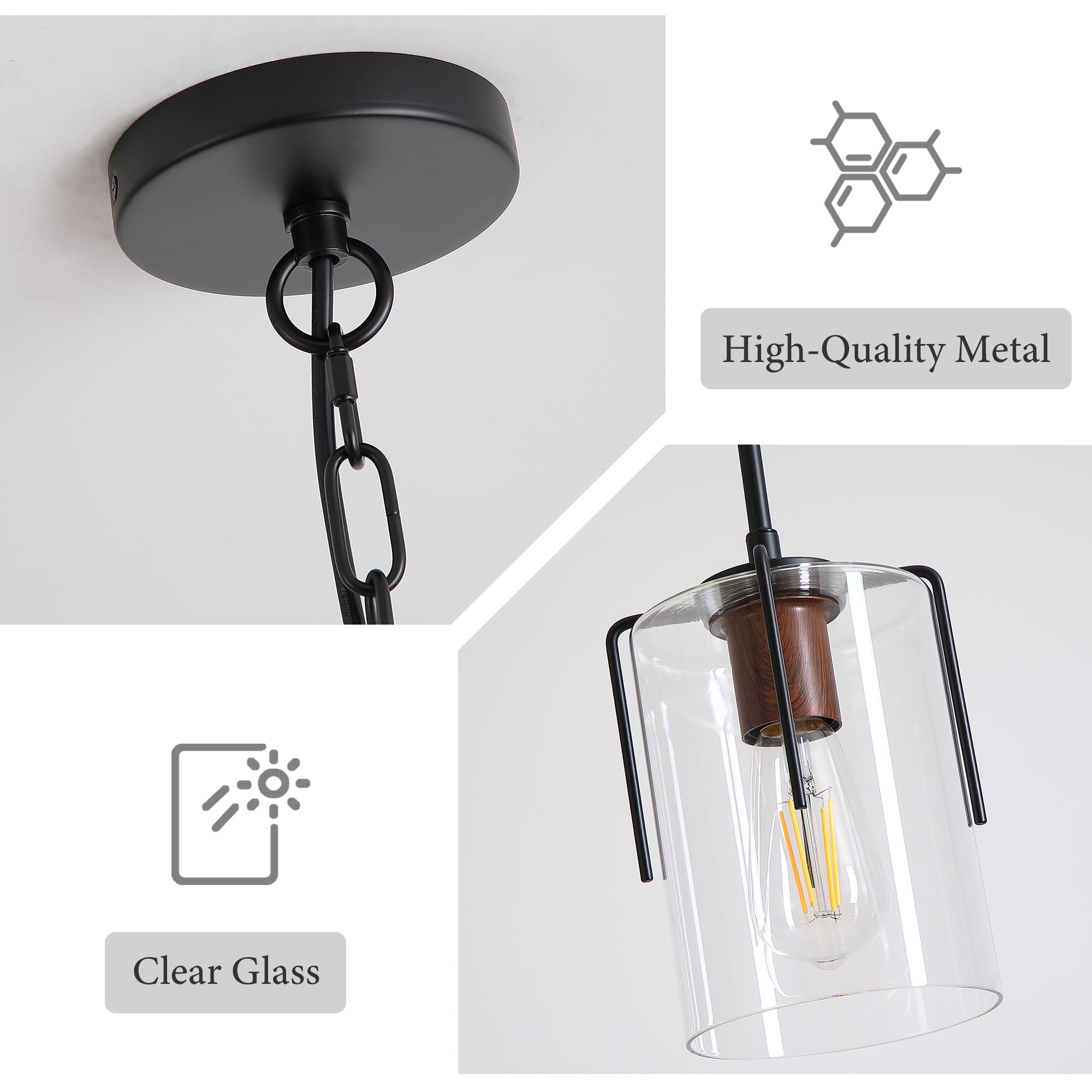 Modern Industrial Pendant Light with Clear Glass Shade