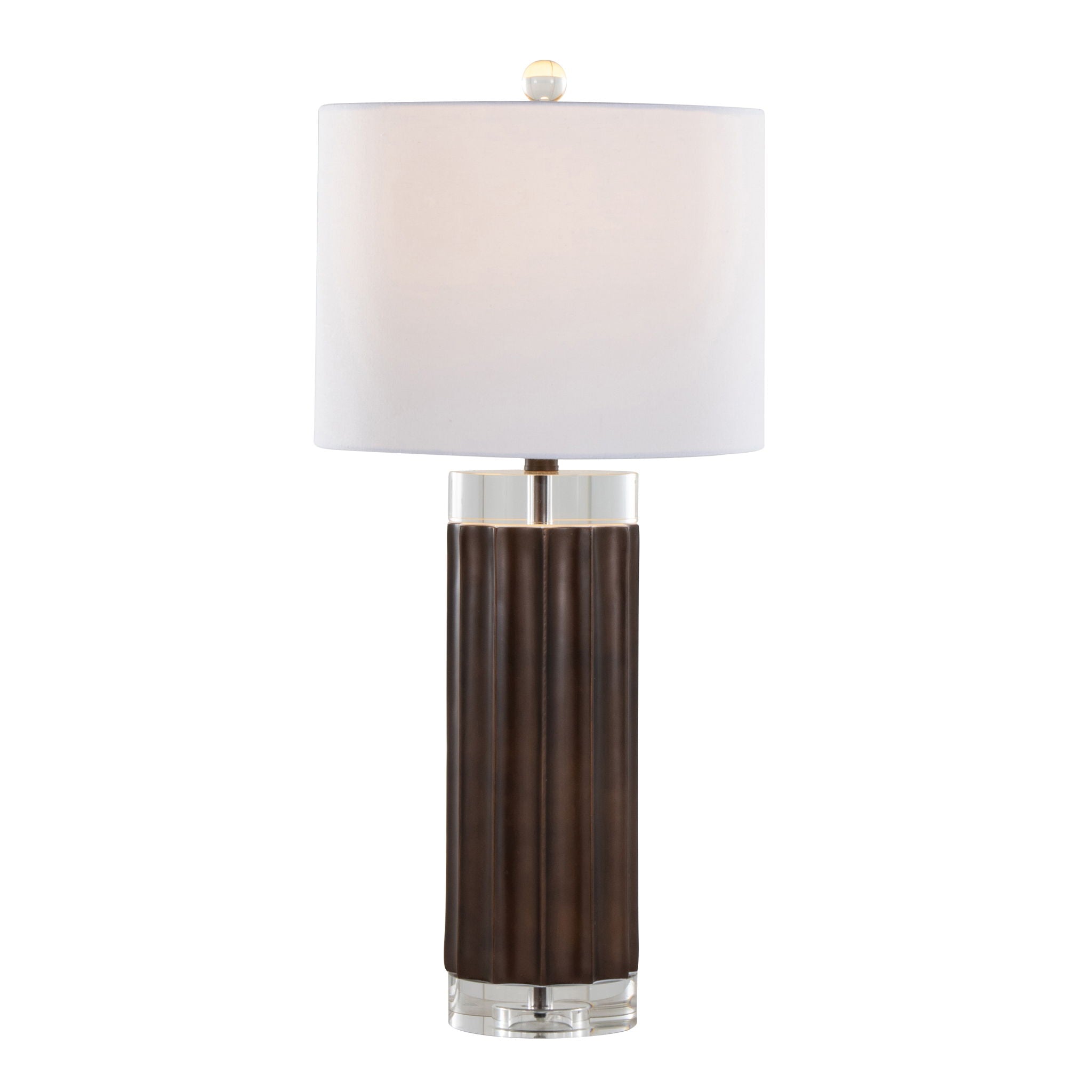 Cylinder Fluted Table Lamp Set | Ribbed Polyresin & Crystal Accent Table Lamp Set of 2