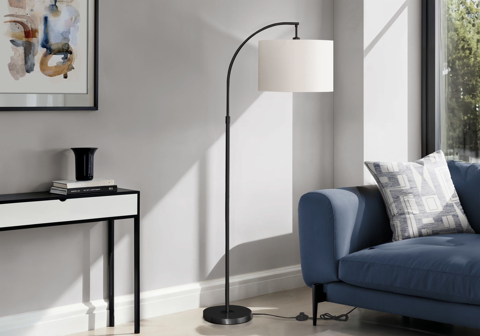Contemporary Arc Floor Lamp | Metal Arc Floor Lamp with Drum Shade