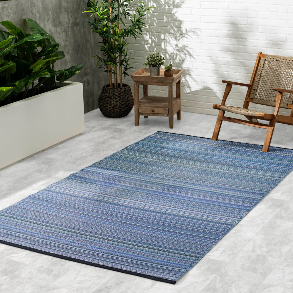 Cancun Indigo Outdoor Rug | Modern Striped Blue Design
