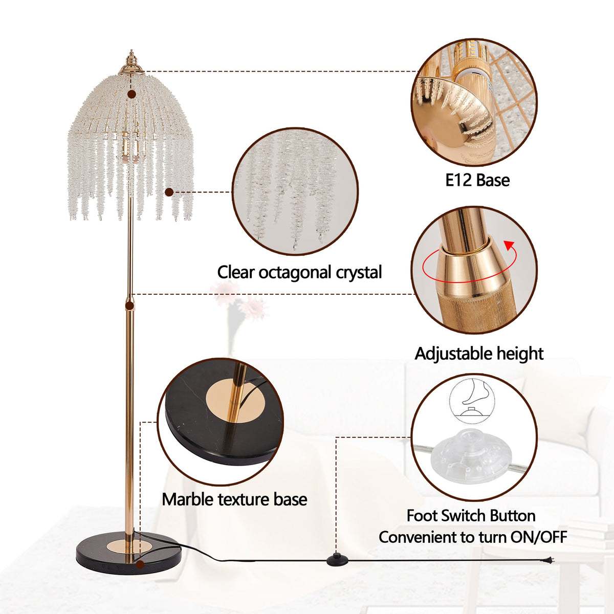 3-Light Elegant Crystal Floor Lamp