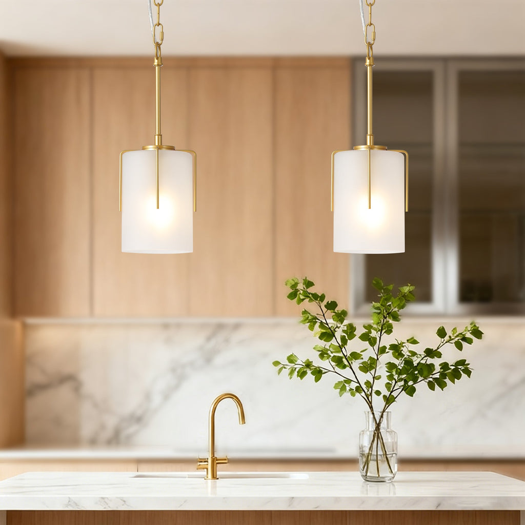 Gold Modern Pendant Light with Frosted Glass Shade