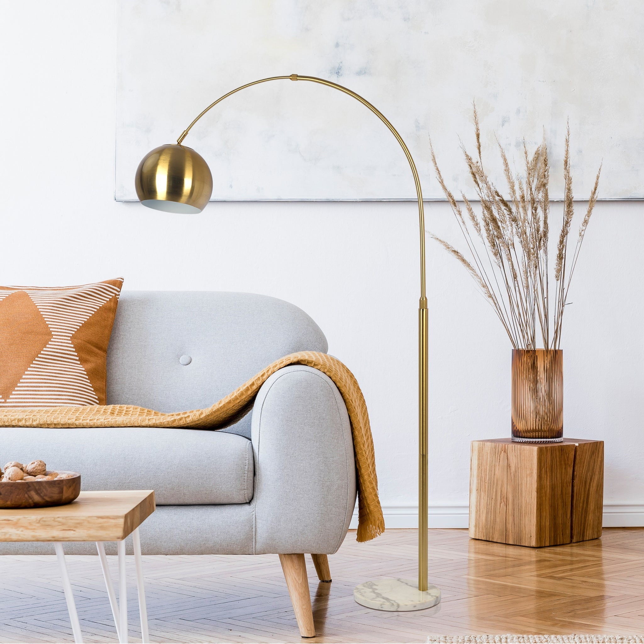 Oasis Long Arm Floor Lamp | Adjustable Brass Arm & Marble Base Floor Lamp