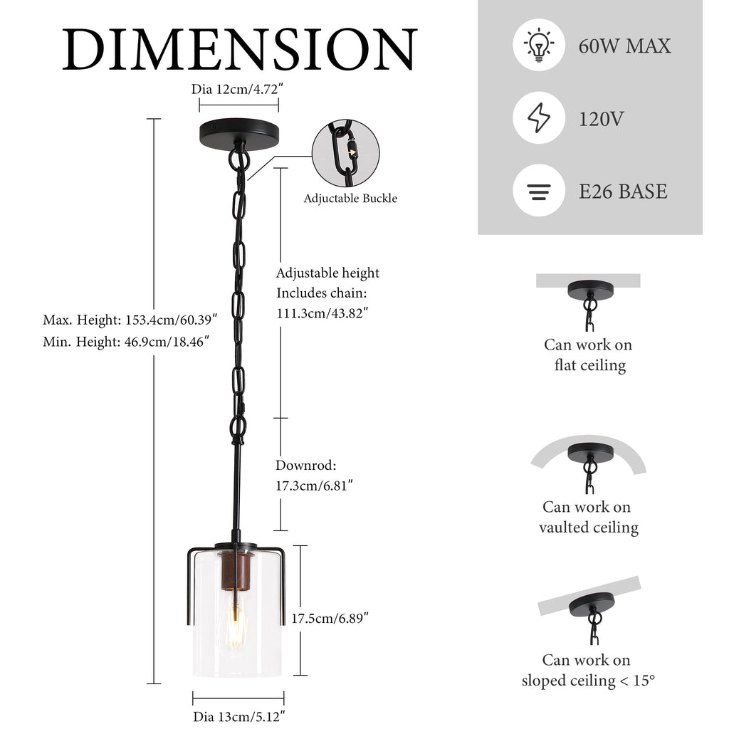Modern Industrial Pendant Light with Clear Glass Shade